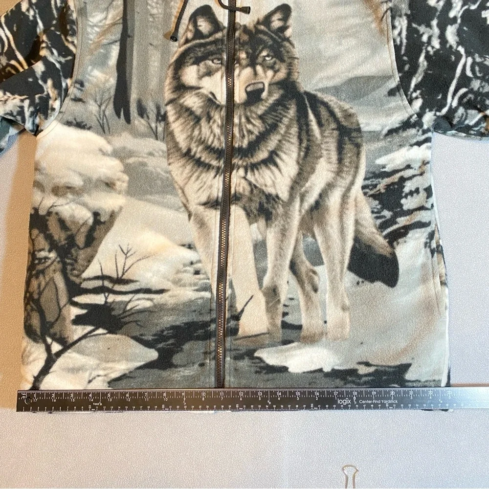 WILDKIND Wolf Graphic Print Gray Hoodie Fleece Sherpa Lined Full Zip Men’s Sz M